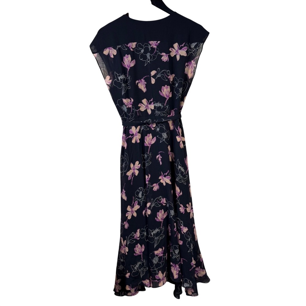 Club Monaco Silk Floral Handkerchief Hem Midi Dress Navy Blue Purple‎ Size 4 - Picture 7 of 15